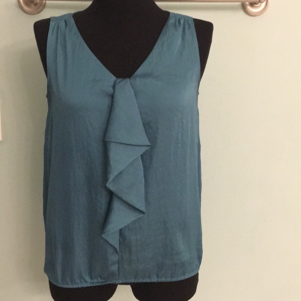 Loft Teal Ruffle front sleeveless blouse Medium